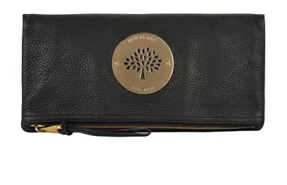 Daria Fold-Over Clutch, £110, Handbags, Black, Leather, Front view